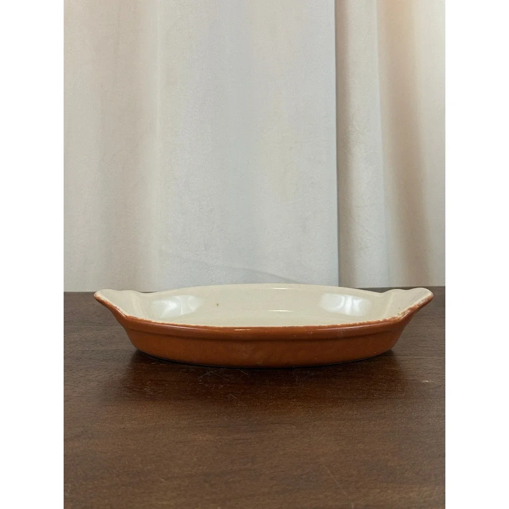 VTG SetTHREE Burden USA Oval Brown Stoneware Au Gratin 8 1/4